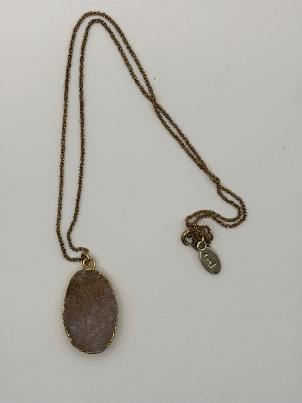 Mickey Lynn Gold-Tone Brown Drusy Oval Pendant Necklace by